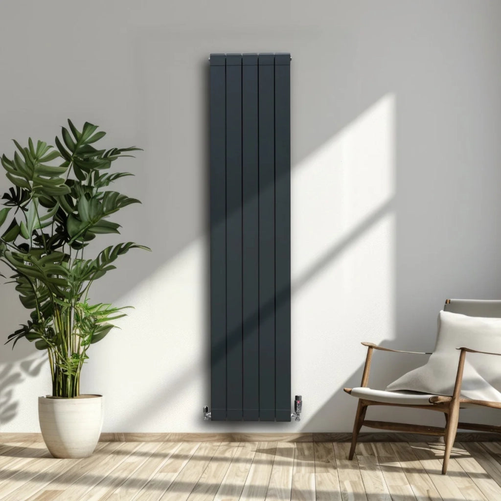 Radiatore in Alluminio e Valvole Cromate TRV in Verticale Grigio Antracite 1800mm x 395mm