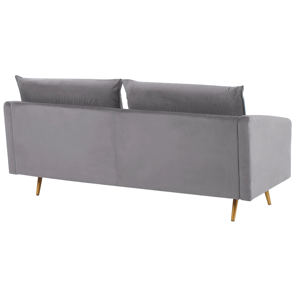 Set Soggiorno Cuscini Schienale Velluto Grigio Gambe In Metallo Dorato Retrò Glam