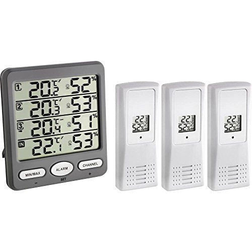 TFA 30.3054.10 Klima-Monitor Termoigrometro Digitale con 3 Sensori Wireless Allarme Regolabile e Indicatore di Comfort colore Grigio