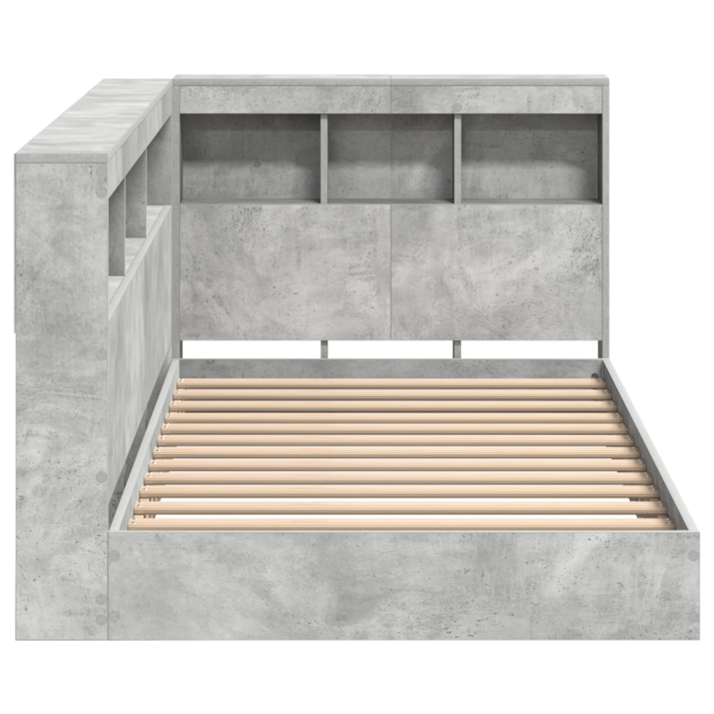 Letto con Libreria Grigio Calcestruzzo 75x190 cm in Legno Ingegnerizzato