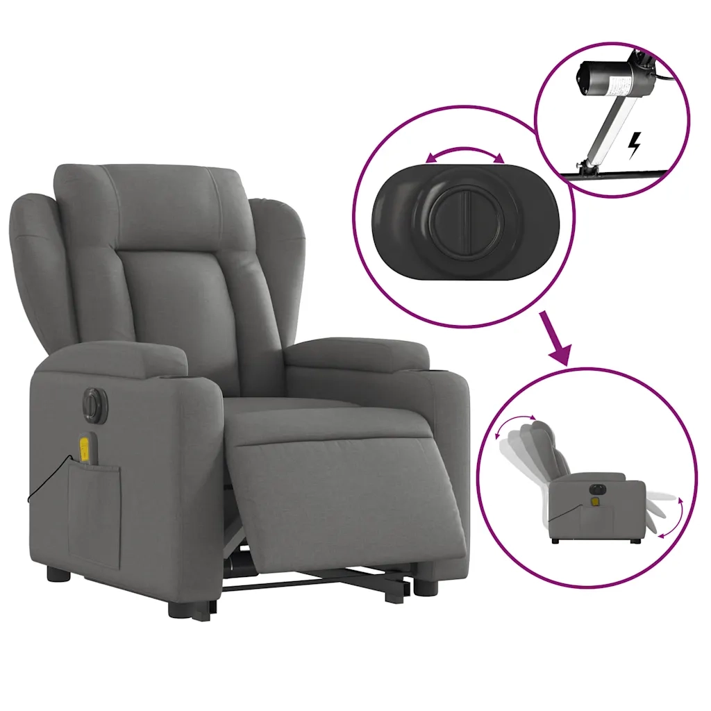 Poltrona Alzapersona Massaggi Elettrica Grigio Scuro Tessuto 3204519