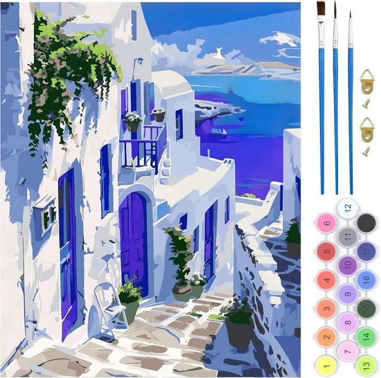 Sfregiare a tema Mar Mediterraneo - Set di pennelli per acquerello per adulti - 40 x 50 cm