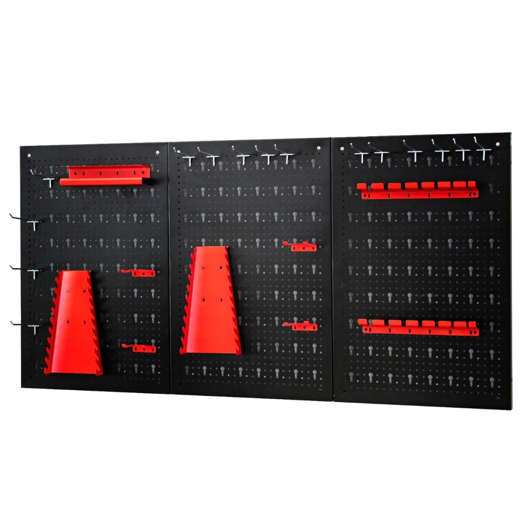 Organizer da parete in metallo con 3 pannelli forati 25 accessori, Kit per la conservazione degli attrezzi-Deposito utensili Tool