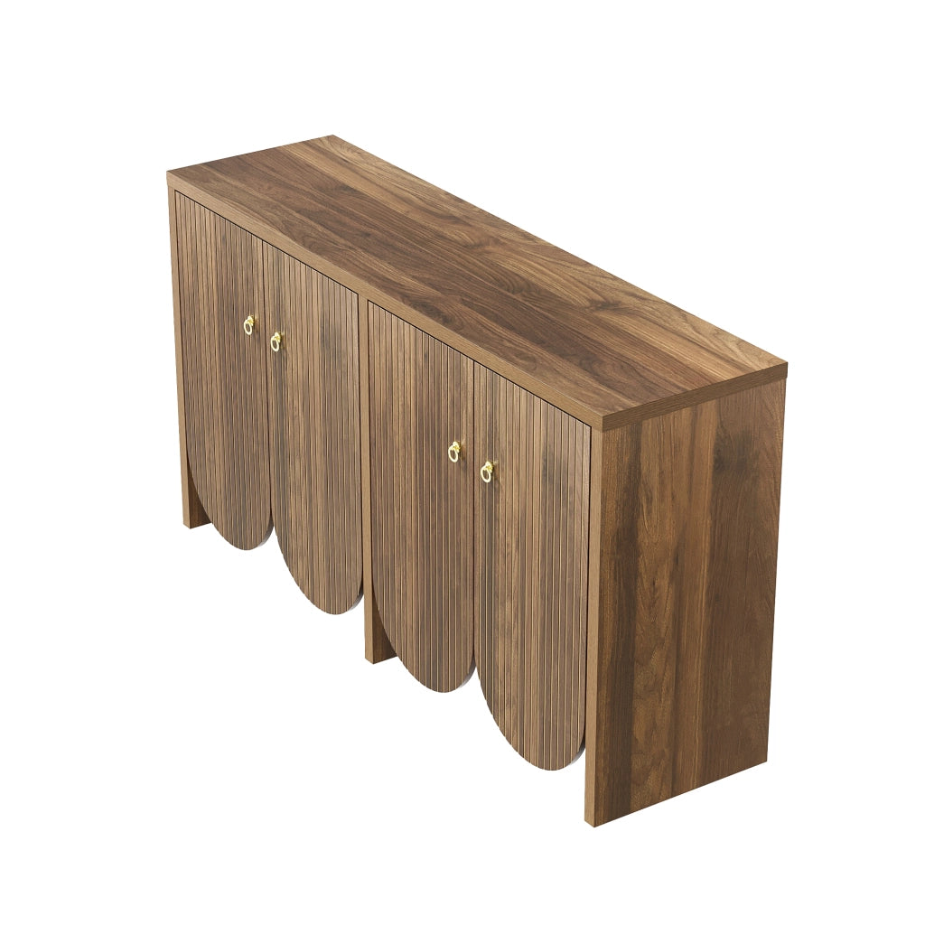 Credenza con 4 ante e ripiani regolabili in MDF effetto noce con finitura a riquadri 147 × 40 × 80 cm
