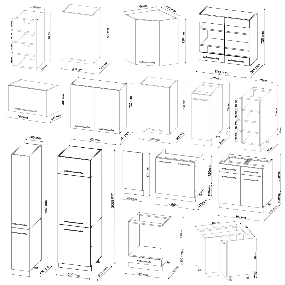 Vicco Cucina angolare completa Antracite lucido/bianco 347 x 257 cm senza piano di lavoro