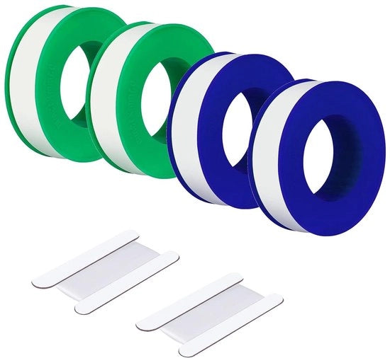 Tappetino PTFE a rulli per idraulici, 4 rulli di 0,5 x 552 pollici con nastro Teflon portatile, inclusi 2 pezzi 0,5 x 39 pollici - per impermeabilizzazione drenaggio doccia