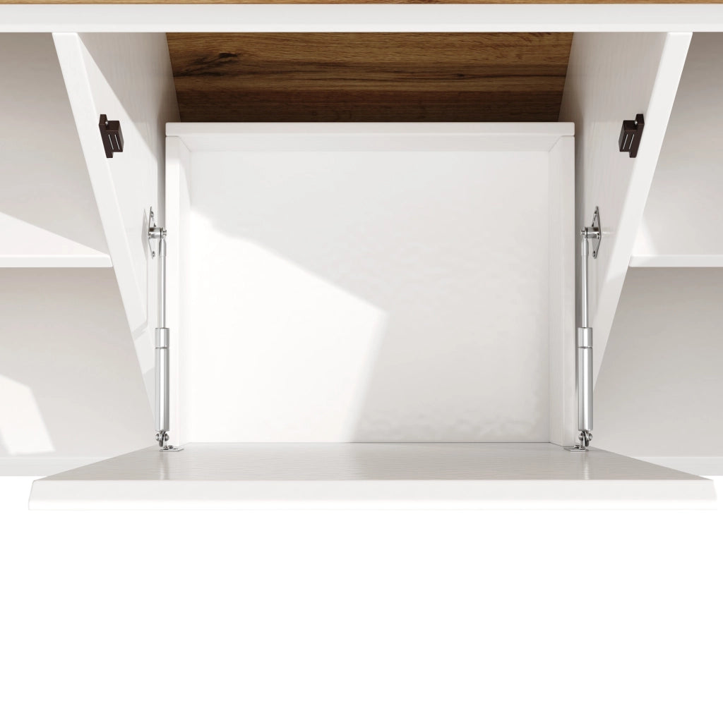Credenza 120x40x180 cm con LED; ante in acrilico; MDF e metallo; bianco