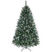 Albero di Natale Innevato Alto 180 cm con 910 Rami e Pigne, Base in Metallo Pieghevole, Verde