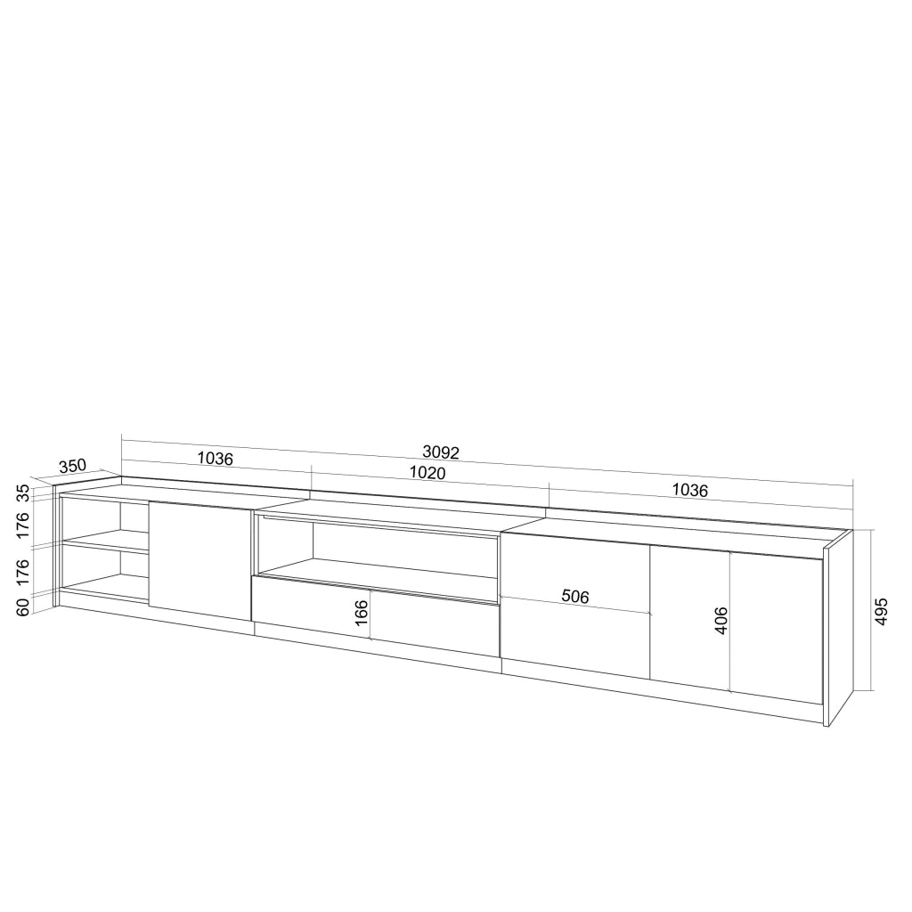 Mobile TV Soggiorno, 310x50x37 cm, Per TV fino a 80", Mobile Soggiorno, Nero e rovere