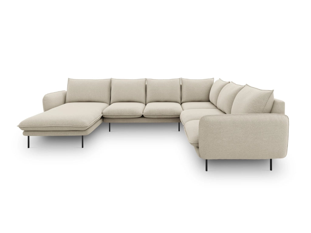 Cosmopolitan Design - Divano panoramico destro "Vienna" 7 posti in tessuto strutturato beige 