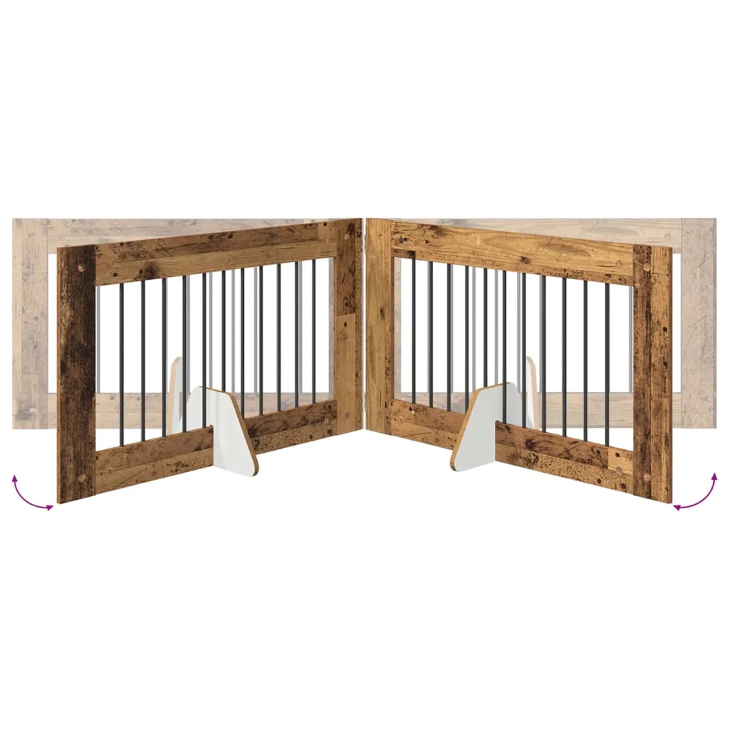 Cancello per cani con supporti 4 pz Legno antico 100 x 60 cm CFW6092347