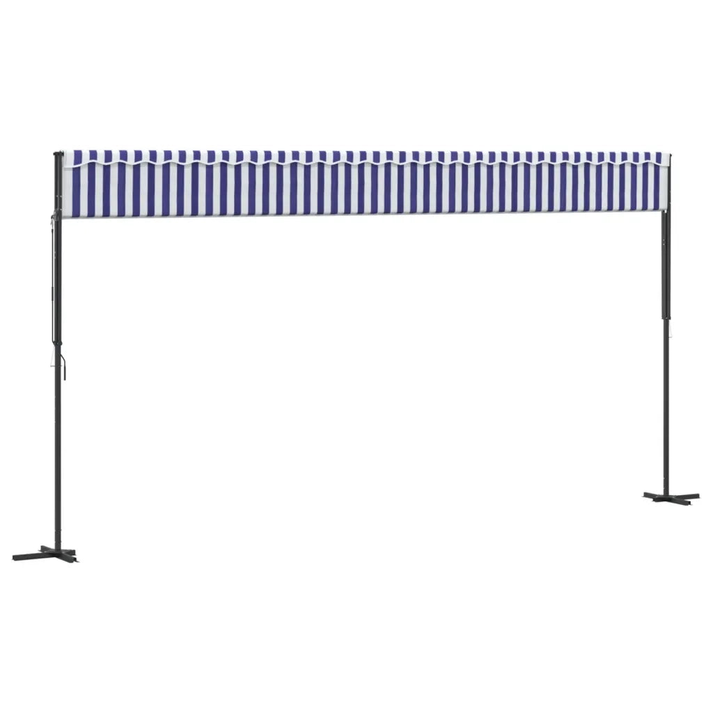 Tenda da Sole Blu e Bianca 600x300 cm in Tessuto e Acciaio 368934