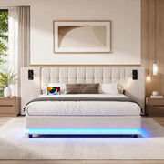 DESMIU Letto Matrimoniale 180 × 200 cm con LED regolabile, luce da lettura e USB, senza materasso, lino, beige