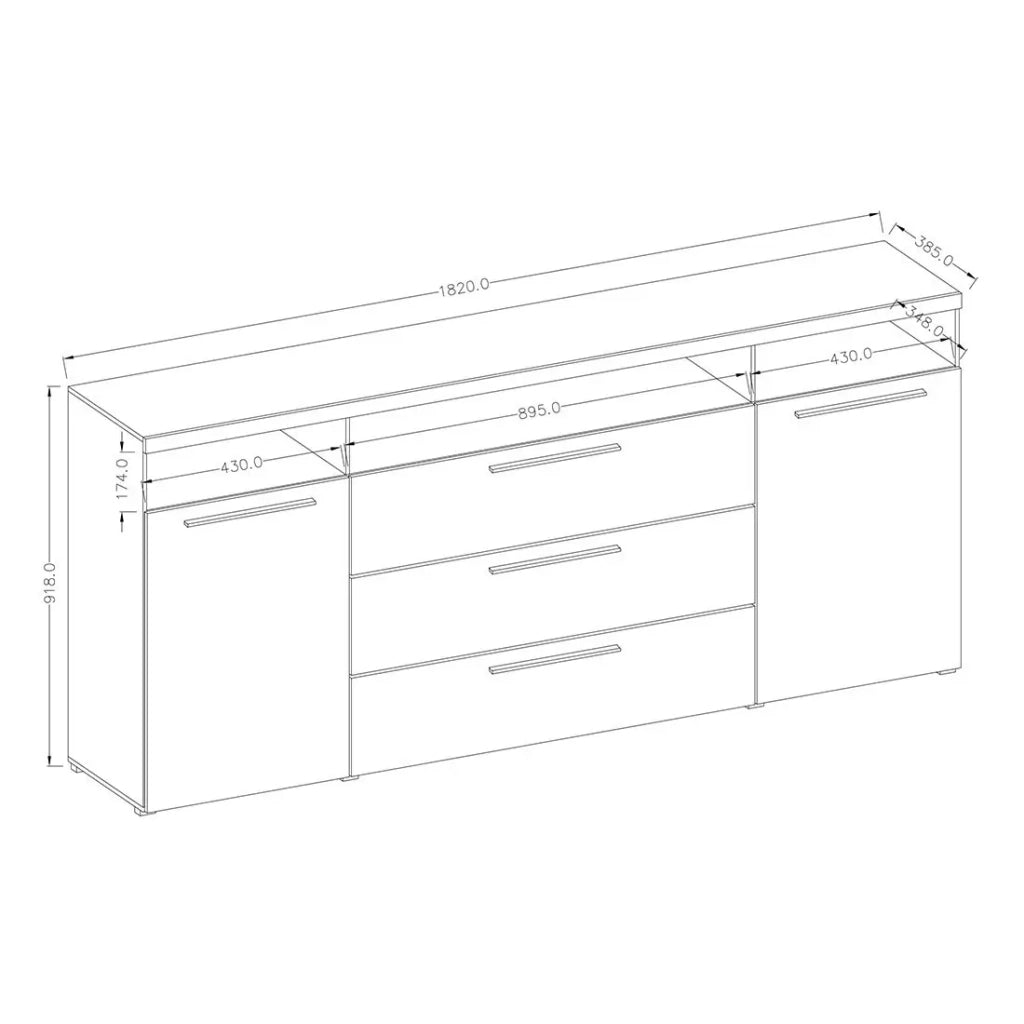 Buffet 180cm per soggiorno colore grigio effetto ardesia collezione BOMBAY