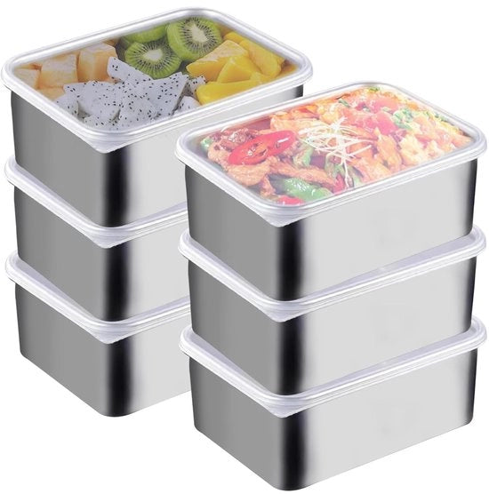 Contenitore di conservazione alimentare in acciaio inossidabile con coperchio - 6 contenitori - 13,8 x 5,7 x 10,8 cm - Vetrina per conservazione alimentare