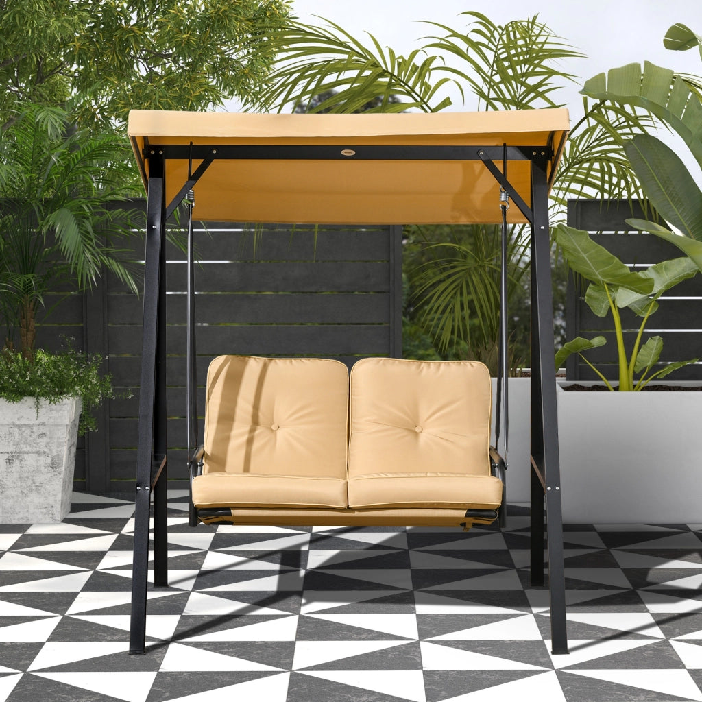 Dondolo da Giardino 2 Posti ¨C zephmum ¨C Tessuto Beige e Acciaio 145x116x172 cm