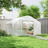 Serra da Giardino 4 x 3 x 2m con Porte Avvolgibili e Ampie Finestre, Serra a Tunnel da Giardino, Bianco