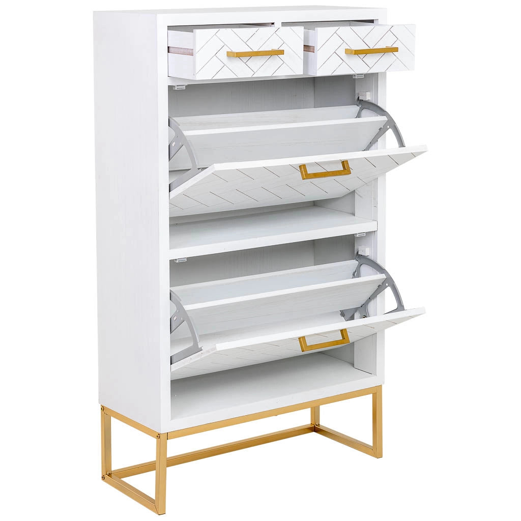 Scarpiera con 2 cassetti e 2 ante, legno e metallo, 70x32x120h cm