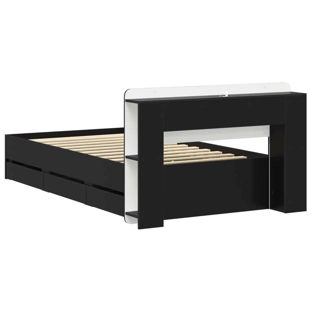 Telaio del letto con storage con testiera Nero 75 x 190 cm