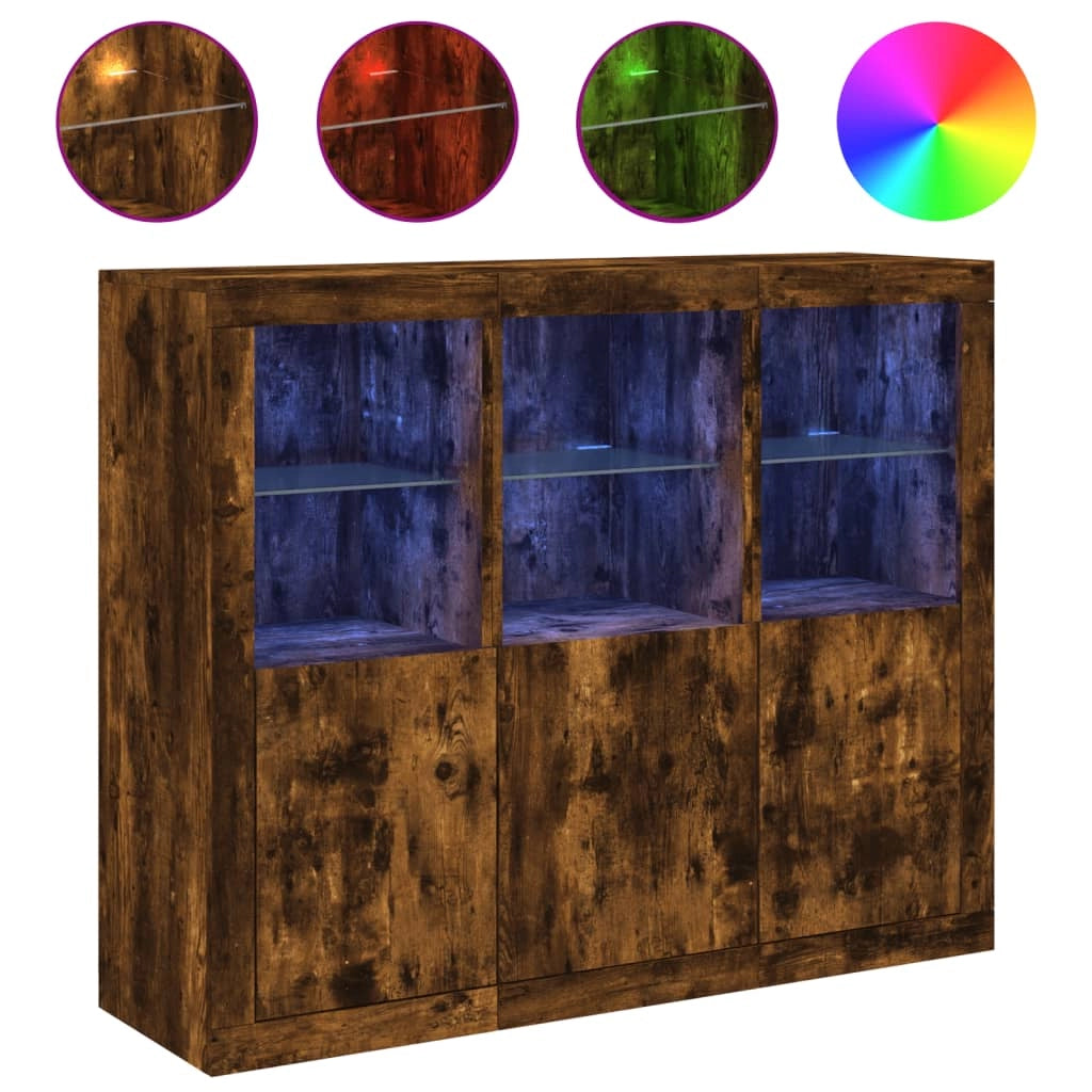 Buffet credenza cassettiera armadio mobile contenitore organizer per cucina soggiorno salotto con luci LED 3 pezzi legno ingegnerizzato marrone 02_0037212