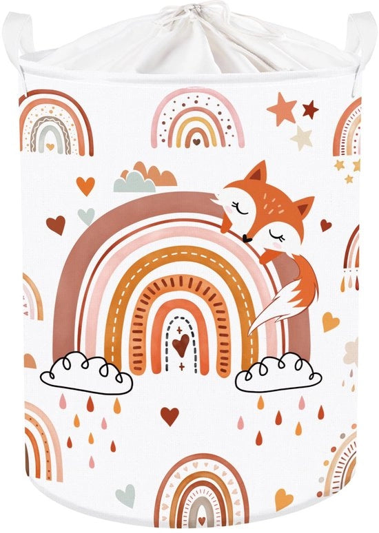 Cestello Arcobaleno Cesto per Bambini con Maniglia Cesto per Vestiti Giocattolo Cestello per Ragazze per Camera da Bambino Bagno, Volpe, 40 * 30 * 30 cm