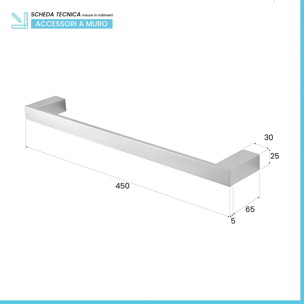 Porta asciugamani diritto da muro L 45 cm in alluminio argento Sky