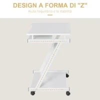 Tavolo Porta PC Classico e Salvaspazio, Piano Tastiera a Scomparsa, 4 Ruote e Ripiano Inferiore Bianco 60x48x73cm