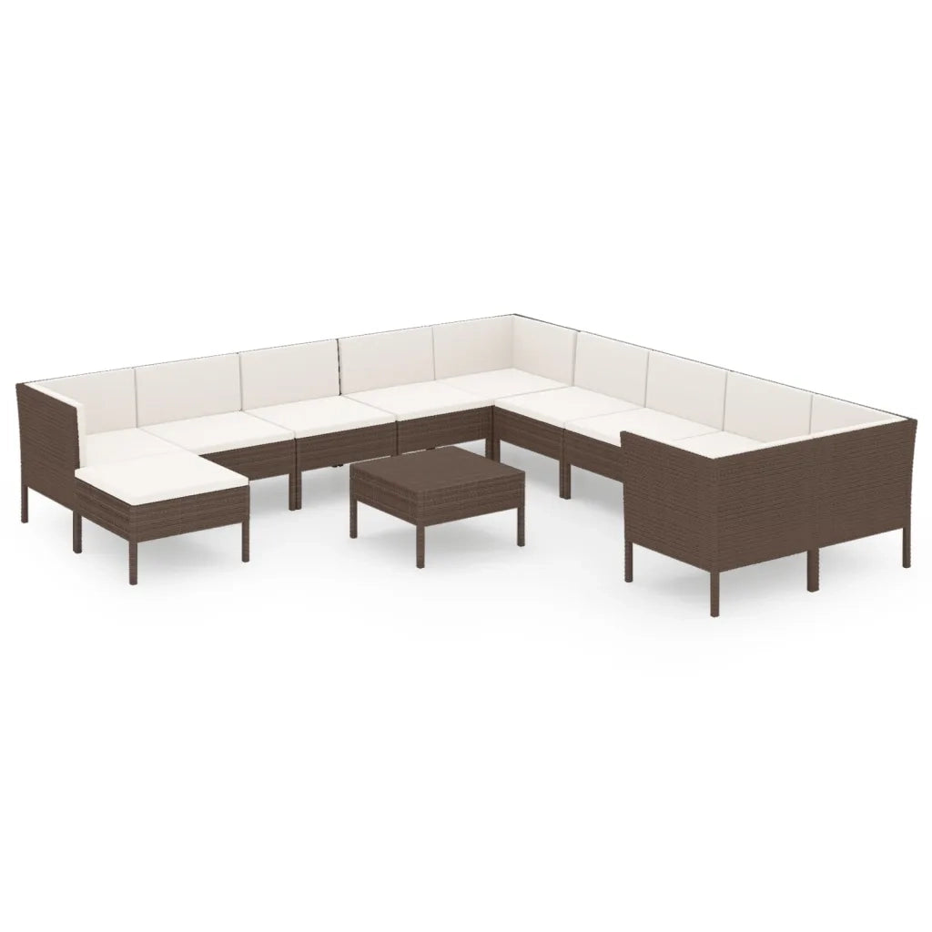 Set Divani da Giardino 12 pz con Cuscini in Polyrattan Marrone cod mxl 38454