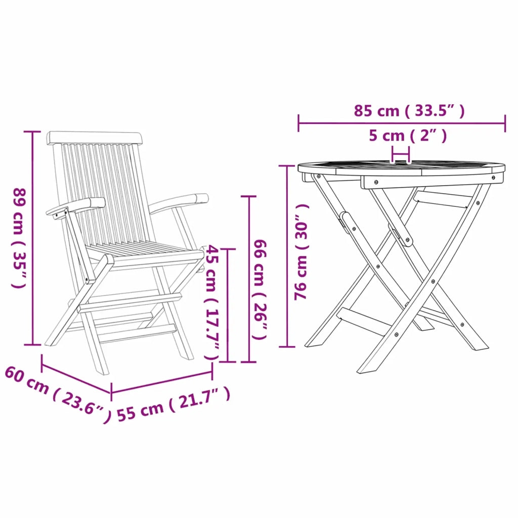 Set da Pranzo per Giardino 3 pcs Marrone