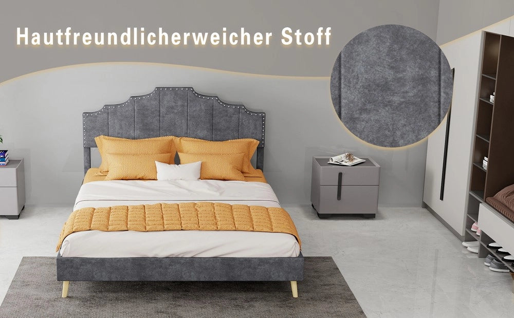 Letto Contenitore Imbottito ¨C MINIMAL ¨C Grigio, 140x200, con materasso