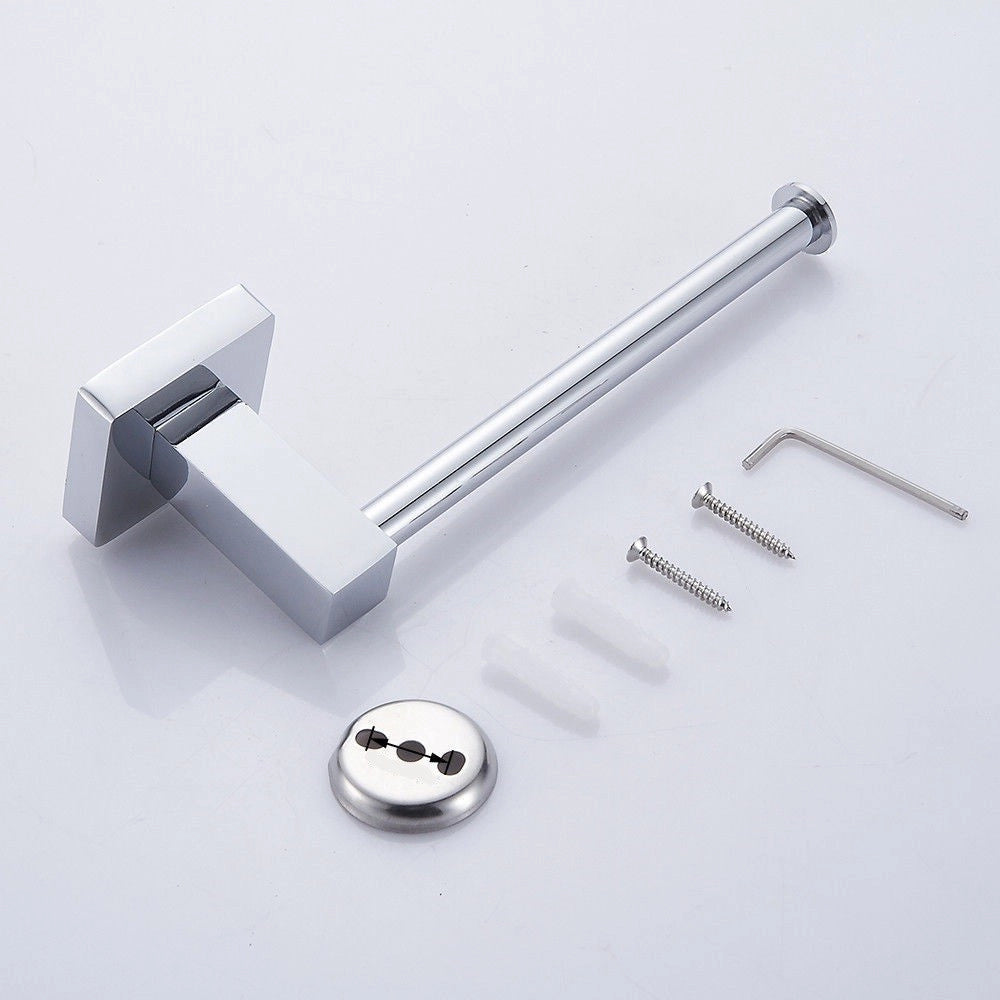 Trade Shop - Porta Rotolo Carta Igienica Bagno Wc Toilette Quadrato Acciaio Inox Parete -
