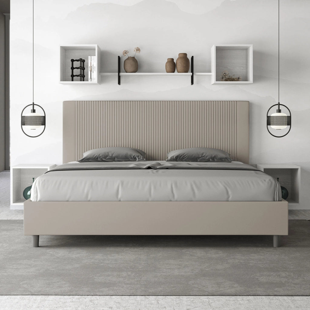 BS COM Letto matrimoniale king size con rete imbottito 180x210 similpelle tortora