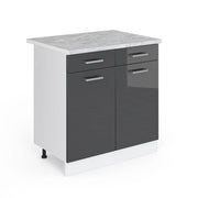 Mobiletto base per cucina R-Line Antracite lucido/Bianco 80 cm, PL Marmo Vicco