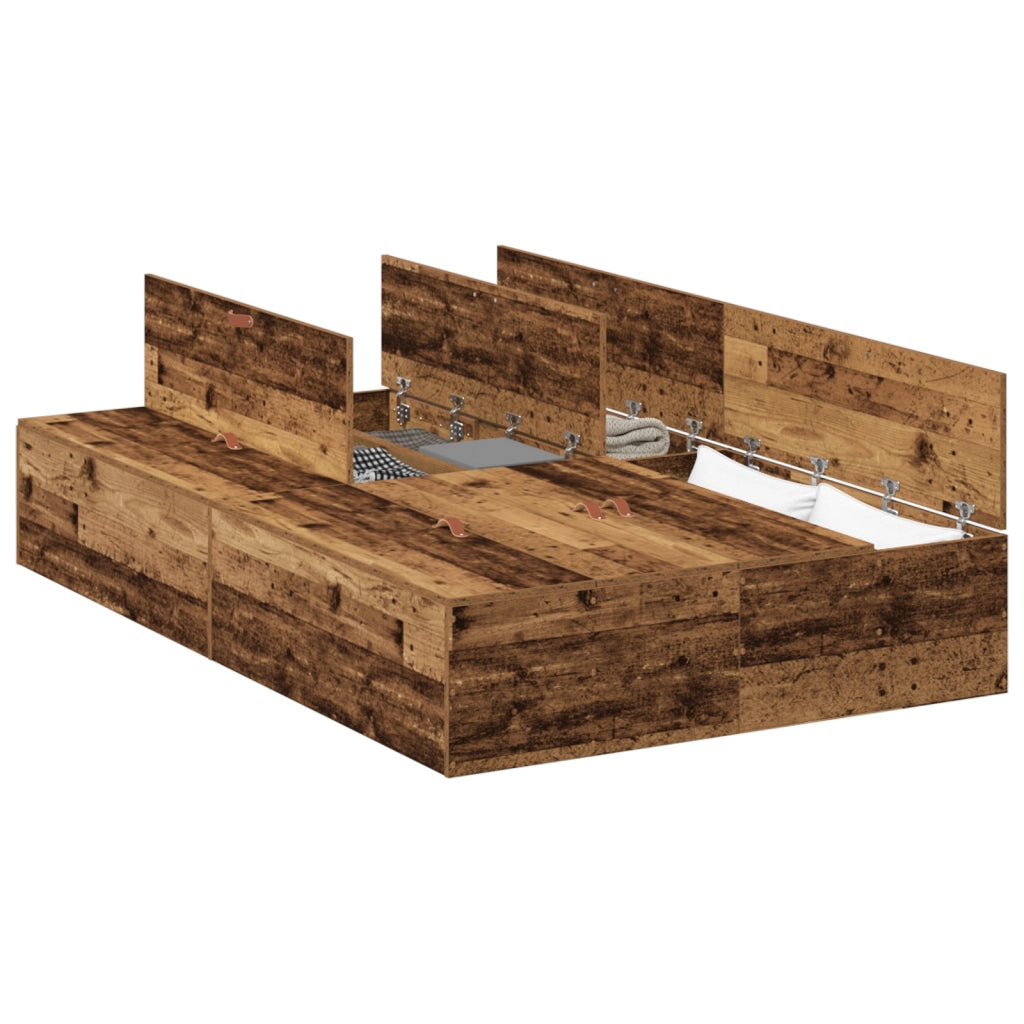 Struttura Letto con Contenitore in Legno Invecchiato 120x190 cm