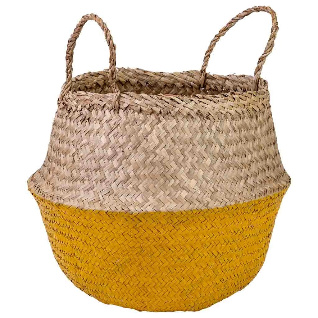 Cestino giallo naturale con manici, D35x30/46h cm