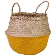 Cestino giallo naturale con manici, D35x30/46h cm