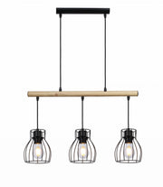 Candellux Bernita sospensione 3 luci E27 regolabile nero/legno