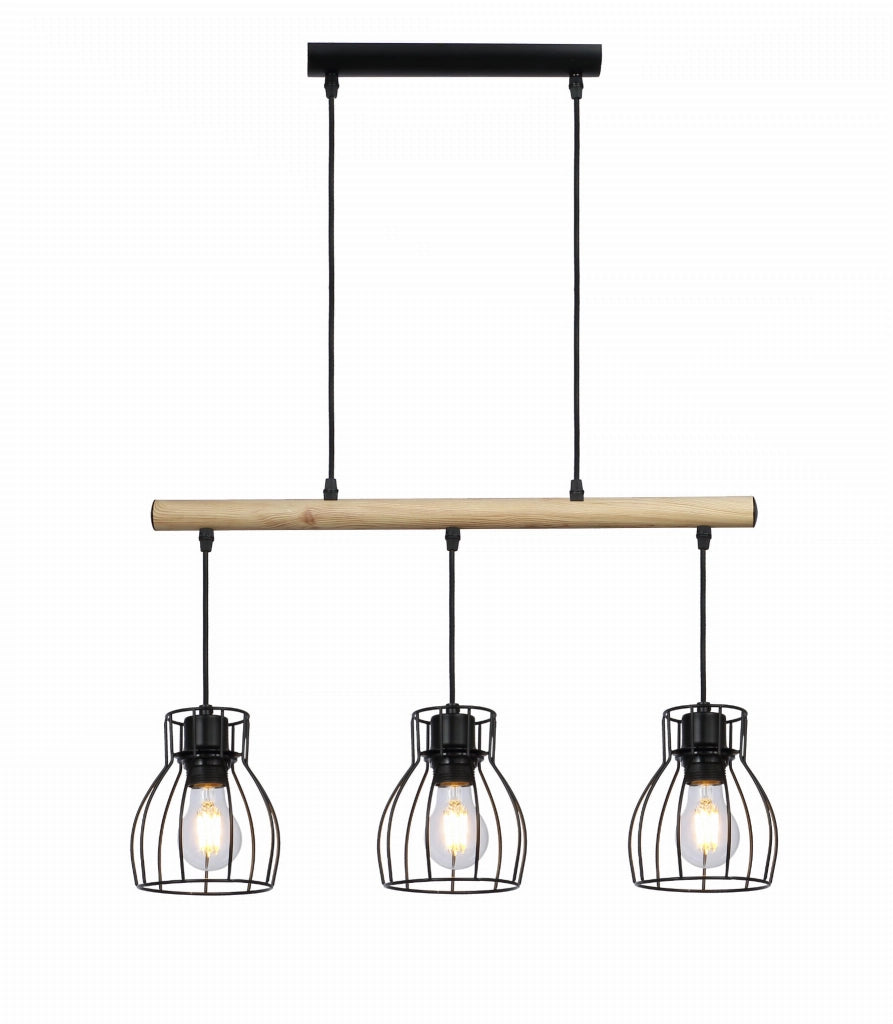 Candellux Bernita sospensione 3 luci E27 regolabile nero/legno