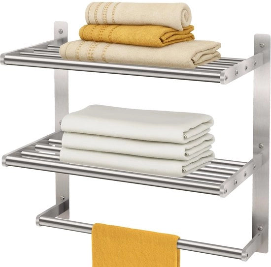 Sostegno asciugamani per bagno, 3 strati, con asta per asciugamani e montaggio a parete, finitura a specchio, 40CM, impermeabile e in acciaio inossidabile.