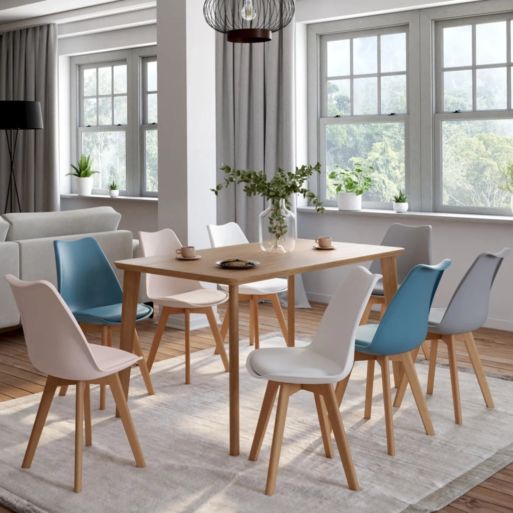 IDMarket - Set di 8 sedie scandinave SARA mix rosa pastello x2, bianco x2, grigio chiaro x2, blu x2