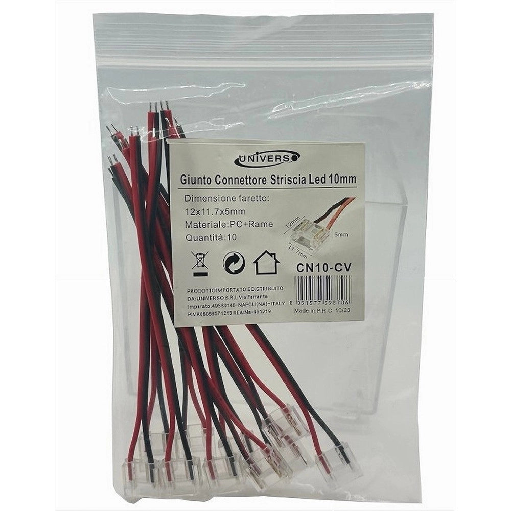 Trade Shop - Kit 10pz Connettore Alimentazione Striscia Strip Led Monocolore 2pin 10mm Cn10-cv -