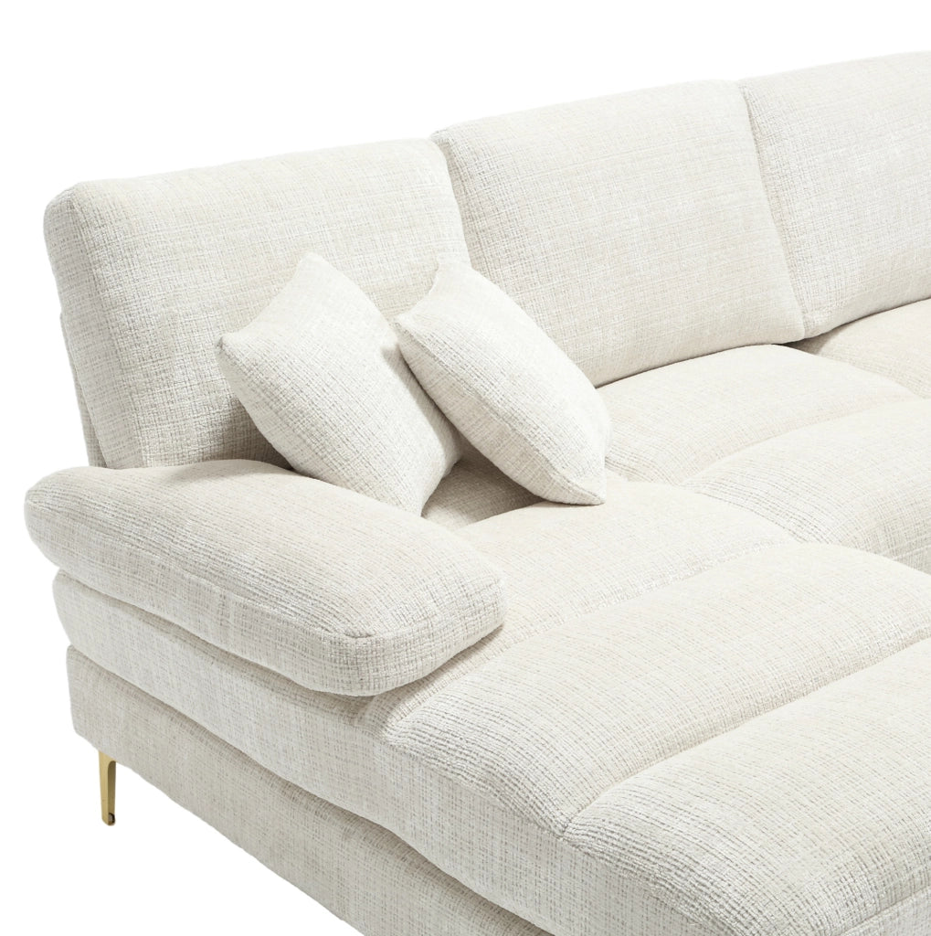 Divano a U 272x136x88 cm con due sedute reclinabili in chenille beige