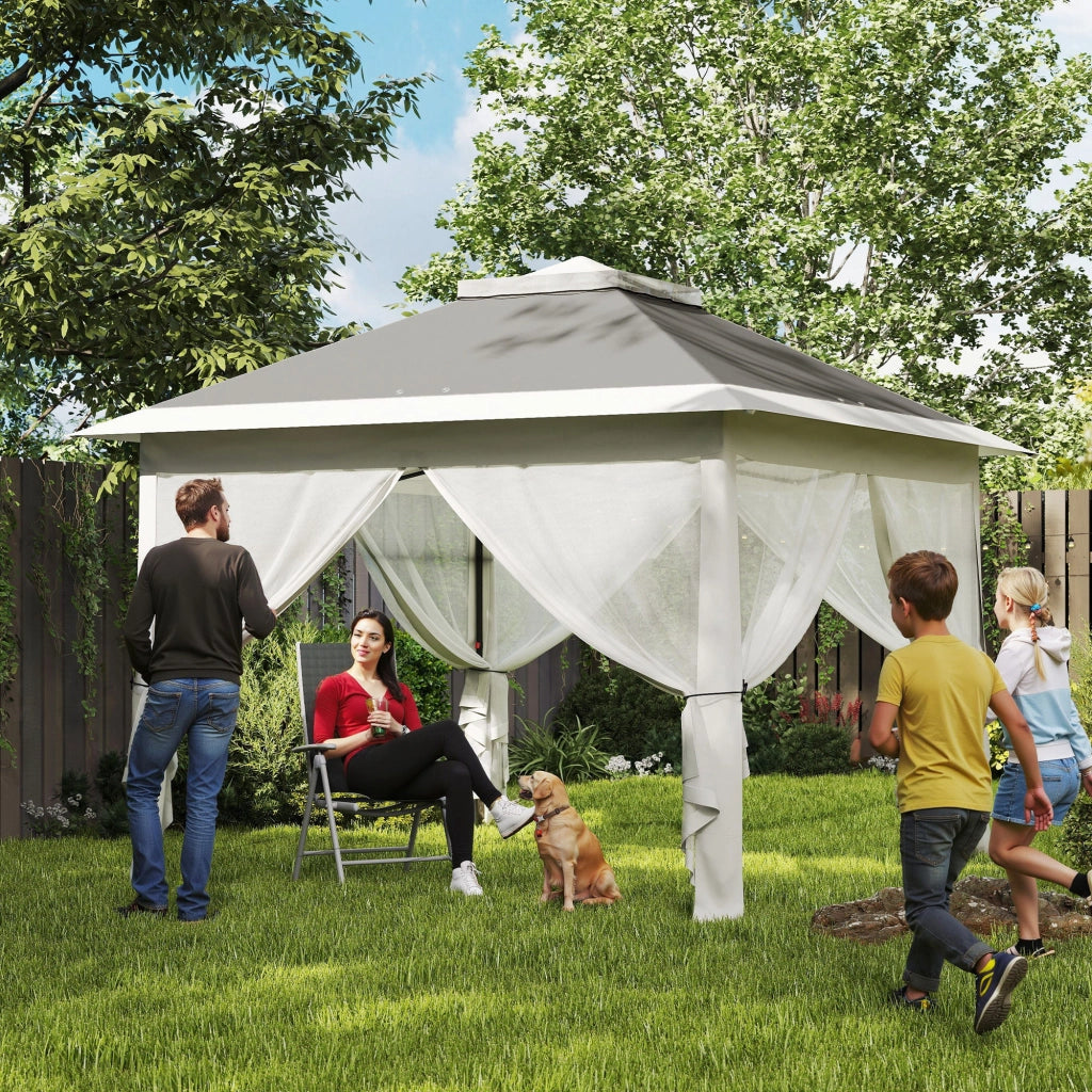Gazebo da Esterno ¨C zephmum ¨C Grigio, Metallo, Tessuto Oxford, 3.3x3.3x2.8 m