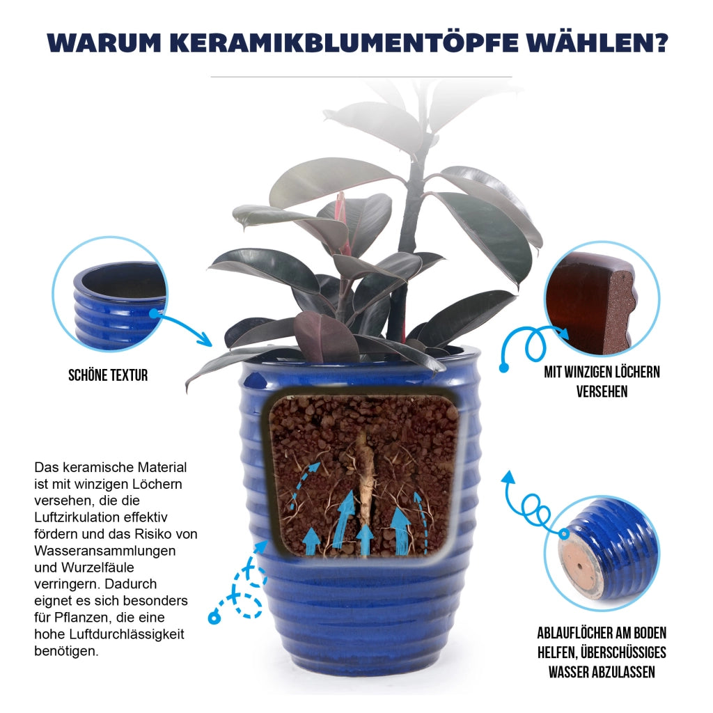 VASO Portapiante in ceramica Ø 42 x H 54 cm Blu zaffiro smaltato