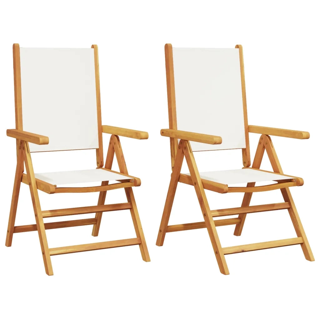 Sedie Giardino 2 pz | Sedie da Esterno Bianco Crema Legno Massello Acacia e Tessuto