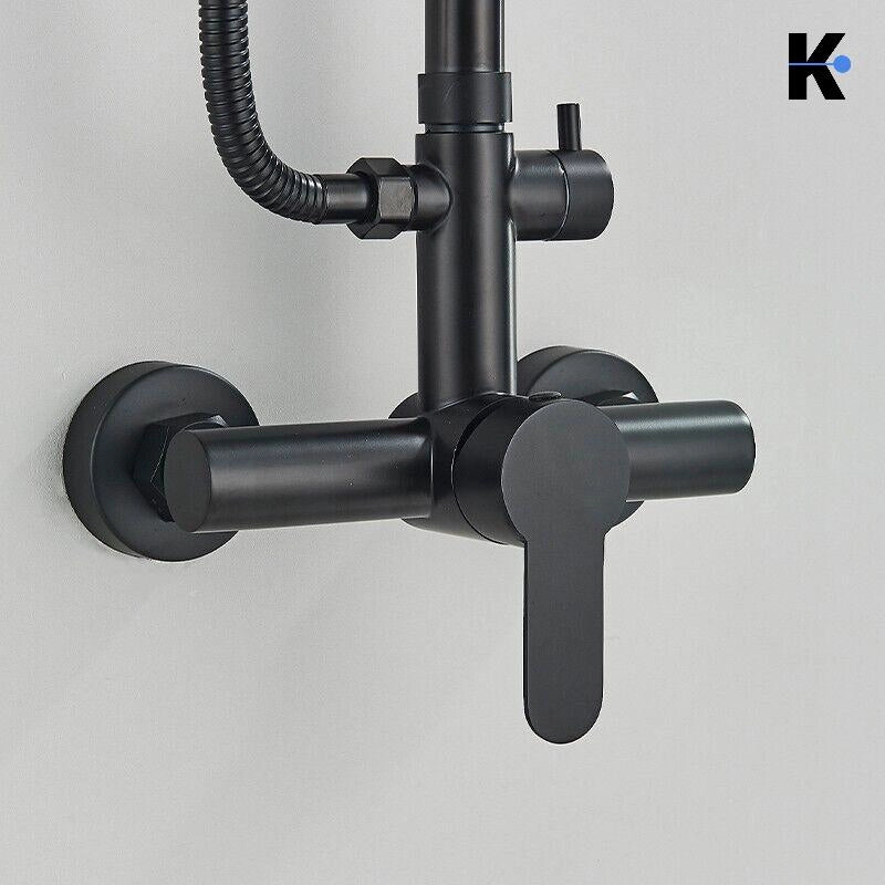 JANA | Set doccia a pioggia Premium nero opaco | Sistema doccia di design per rubinetteria doccia | Miscelatore doccia completo di doccetta