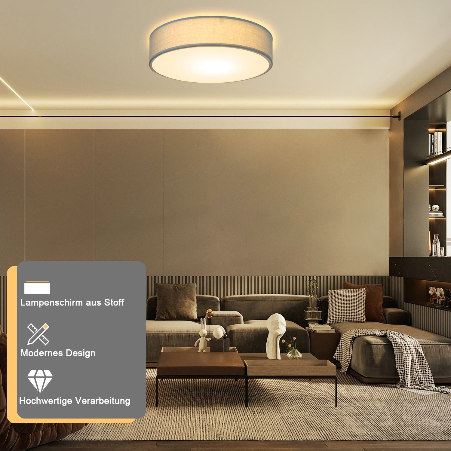ZMH Lampada da soffitto plafoniera circolare E27 30 cm moderna grigia paralume per camera letto