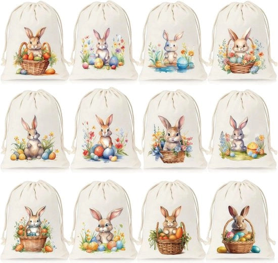 12 Sacchetti di Juta per Pasqua – Sacchetti di Juta per Decorare 10x15 cm – Sacchetti di Juta Piccoli con Motivo di Pasqua – Sacchetti di Juta per Decorazione di Pasqua, Cadeau e Dolci