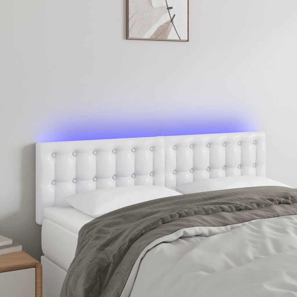 Testiera | Testata Bianca a LED 144x5x78/88 cm in Similpelle