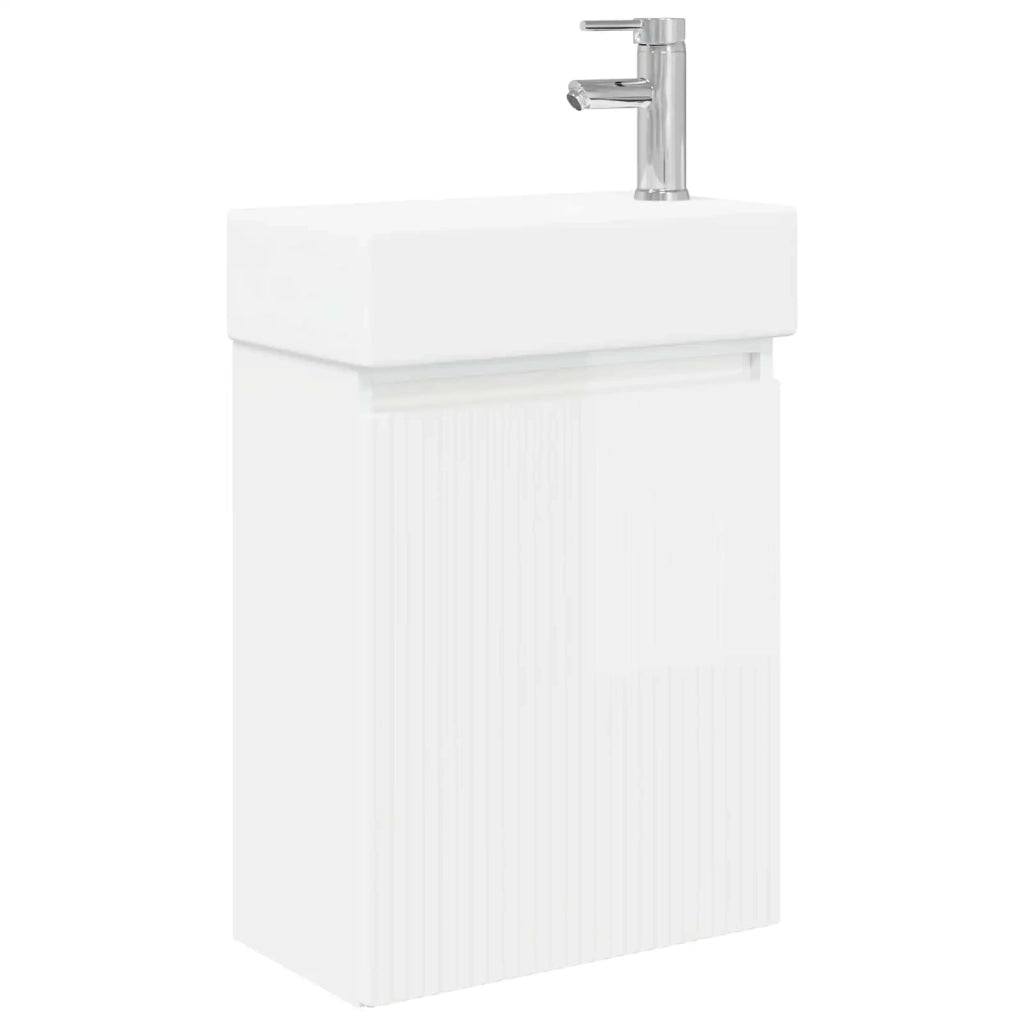 Mobile bagno con rubinetto Bianco Lucido 45,5 x 22,5 x 84 cm 889455